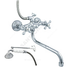 Смеситель для ванны с душем двуручный круглый излив, душевой шланг н/ж сталь, керамическая лейка и к