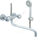 Смеситель для ванны с душем двуручный круглый излив, душевой шланг н/ж сталь, хромированна(026-4227)