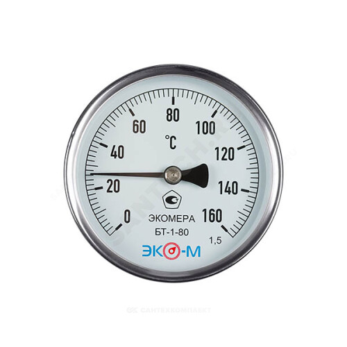 Термометр биметаллический осевой Дк80 160С L=60мм БТ-1-80 ЭКОМЕРА БТ-1-80-160С-L60