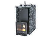 Газовая банная печь ИзиСтим Геленджик в трехстороннем кожухе из пироксенита. Защитный экран, ГАЗ - С