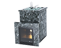 Газовая банная печь Анапа в полноценном кожухе из пироксенита с открытым верхом. Защитный экран, ГА!